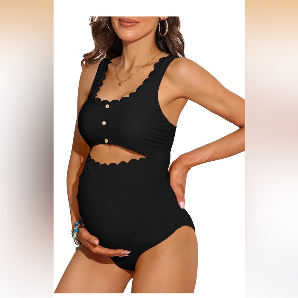 Charmo Maternity One-Piece Swim Suit - Medium, Black